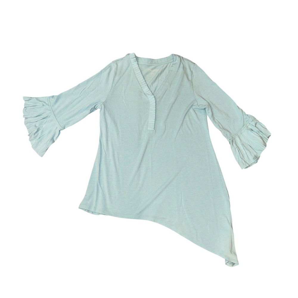 Soft Surroundings Tunic Women S Light Blue Good Asymmetrical Ruffle Bell Sleeve